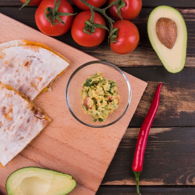 Flat lay of mexican meal