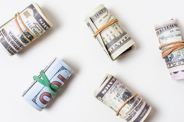 Free photo flat lay of money tied with elastics