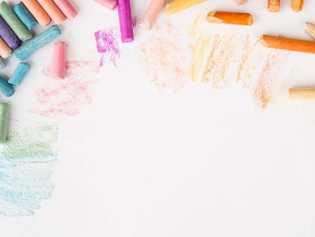 Flat lay of multicolored chalk with copy space