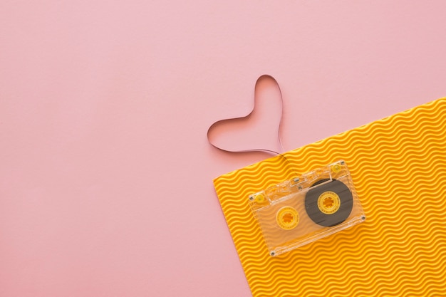 Free photo flat lay of music concept with casette