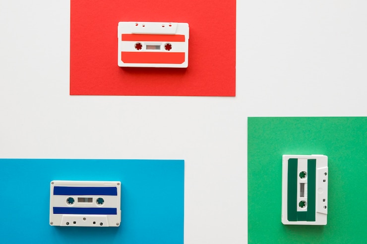 Free Photo flat lay of music concept with copy space