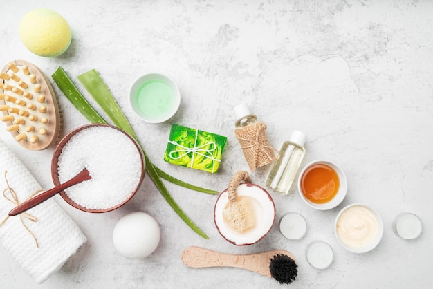 flat lay natural cosmetic products