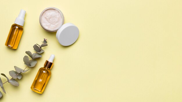 Flat lay natural cosmetics frame