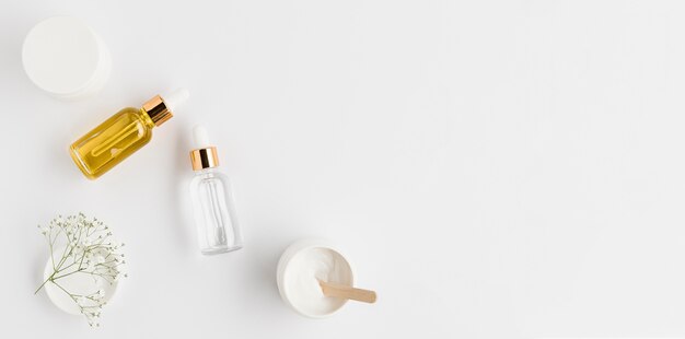 Flat lay of natural cosmetics with copy space