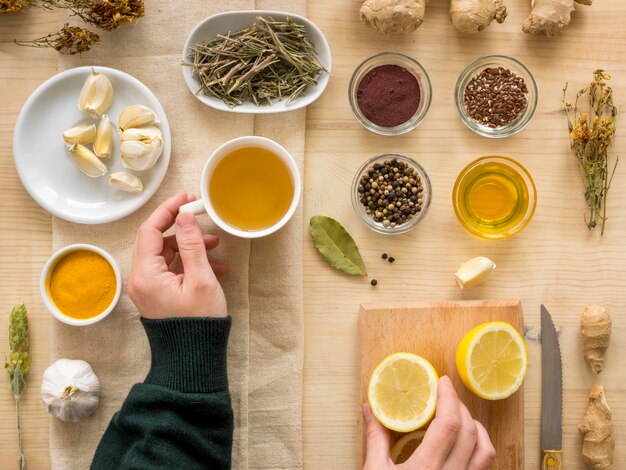 Free photo flat lay of natural medicinal herbs