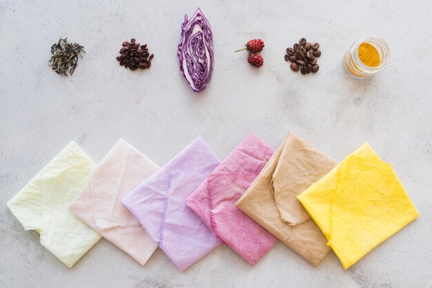 Flat lay natural pigmented cloths set