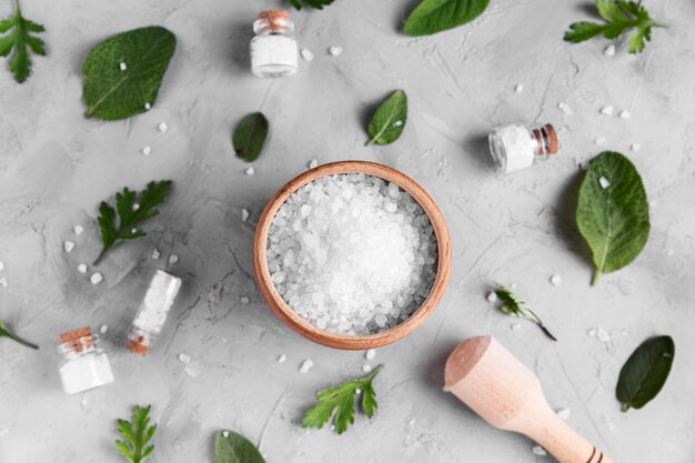 Flat lay of natural salt concept