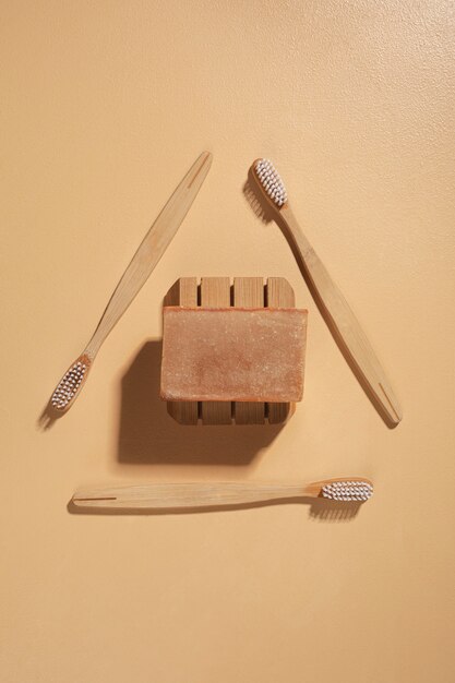Flat lay natural self care products assortment
