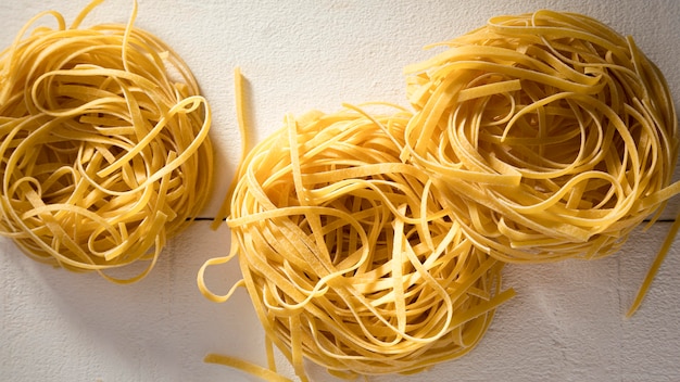 Flat lay noodles on desk