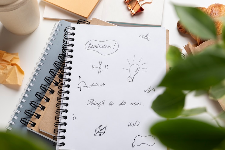 Free Photo flat lay notebooks and plant arrangement
