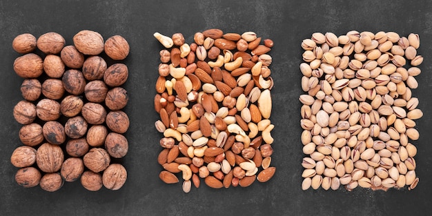 Flat lay of nuts arrangement concept