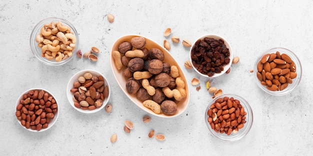 Free photo flat lay of nuts concept arrangement