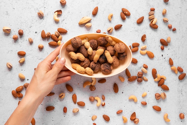 Free photo flat lay of nuts concept arrangement