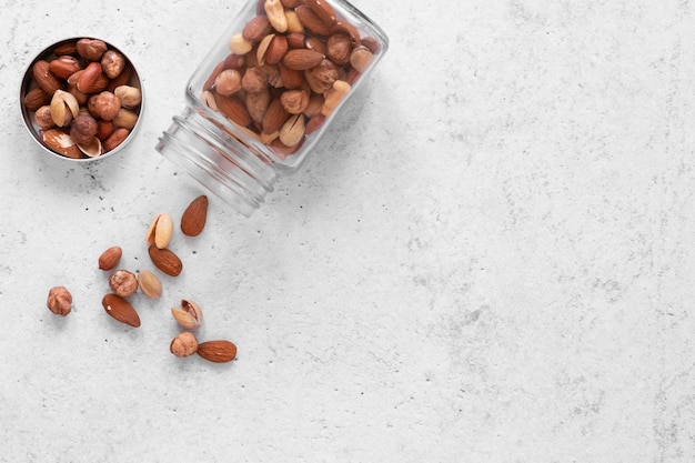 Flat lay of nuts concept with copy space