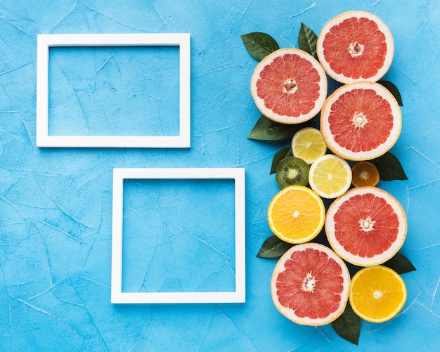 무료 사진 감귤 류의 과일과 복사 공간 프레임의 평평하다