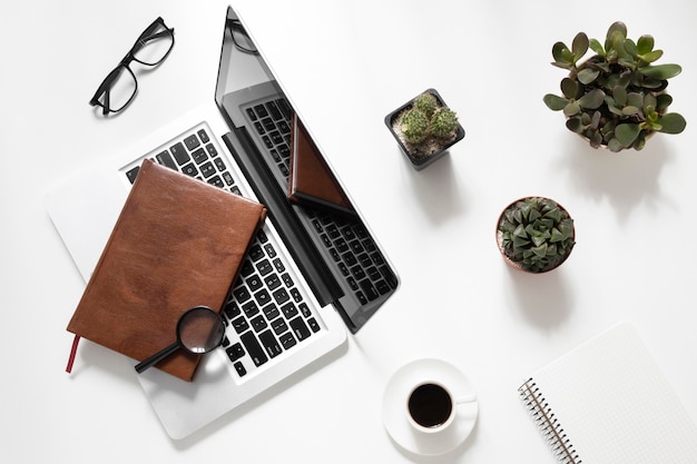 Flat lay office desk composition