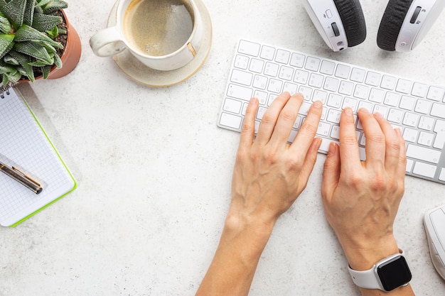 Flat lay office table desk