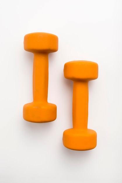 Flat lay of orange weights