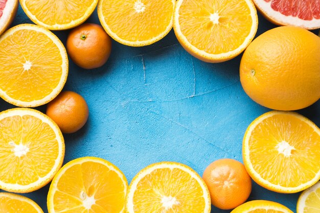 Flat lay of oranges with copy space