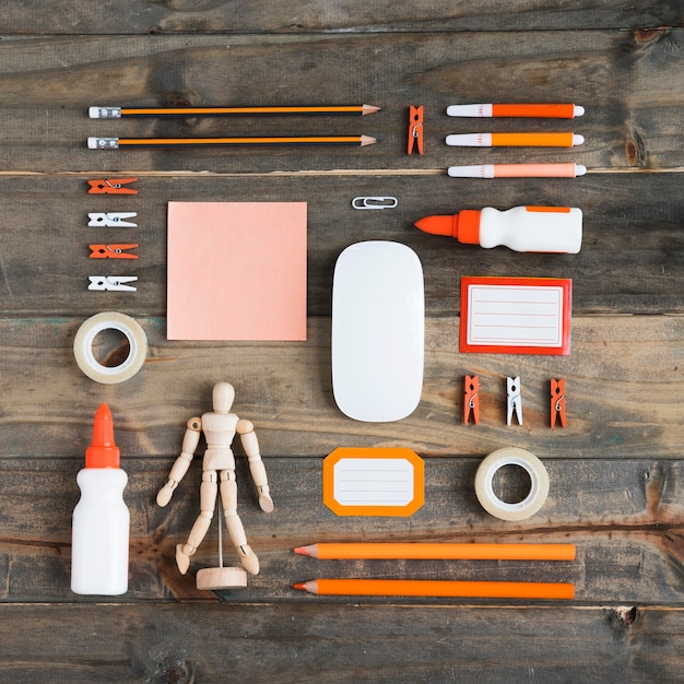 Flat lay of organized office desk