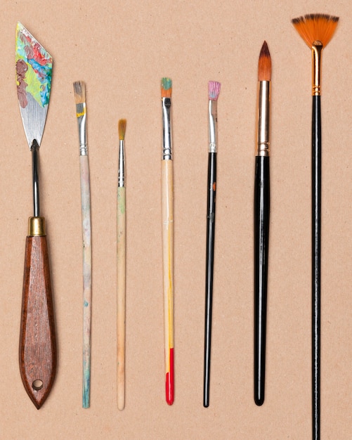 Flat lay painting brushes