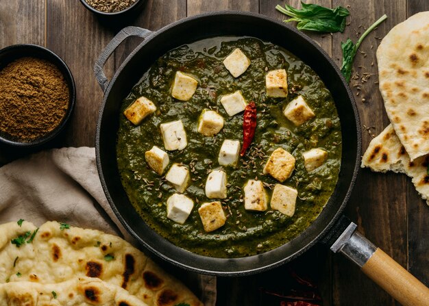 Flat lay pakistani food arrangement