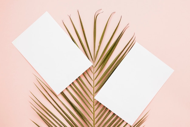Free photo flat lay of paper card template with leaf