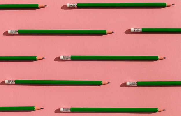 Flat lay pencils arrangement