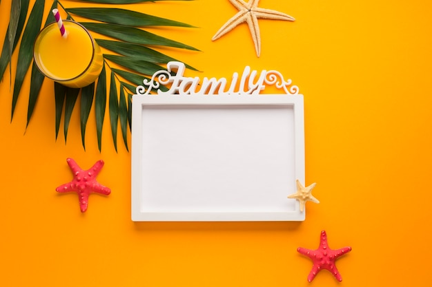 Flat lay picture frame with summer concept