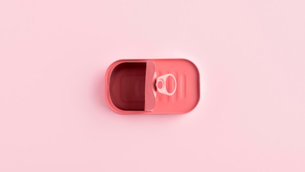 Flat lay pink tin cans