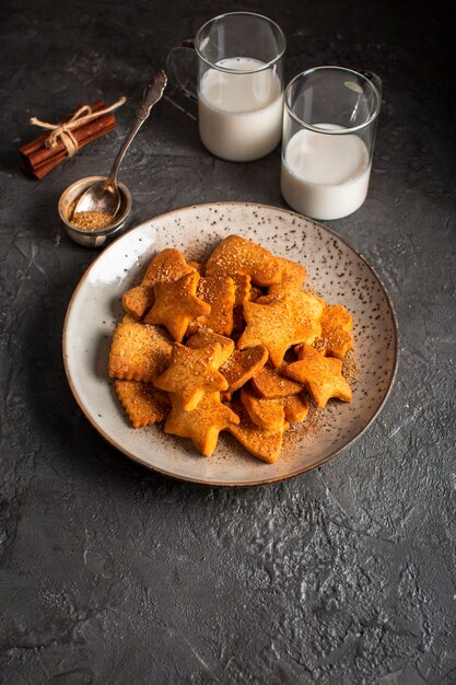 Flat lay plate with different shaped biscuits