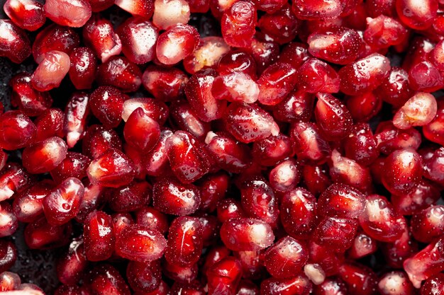 Flat lay of pomegranate seeds