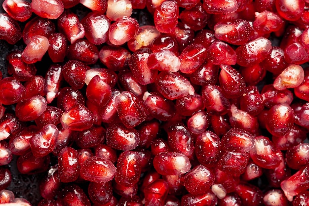 Flat lay of pomegranate seeds