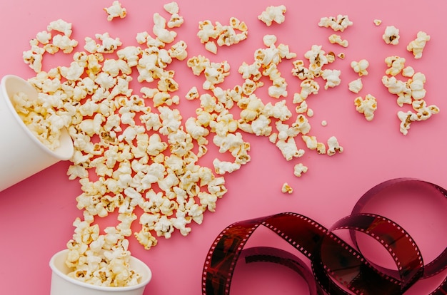 Flat lay of popcorn for cinema concept