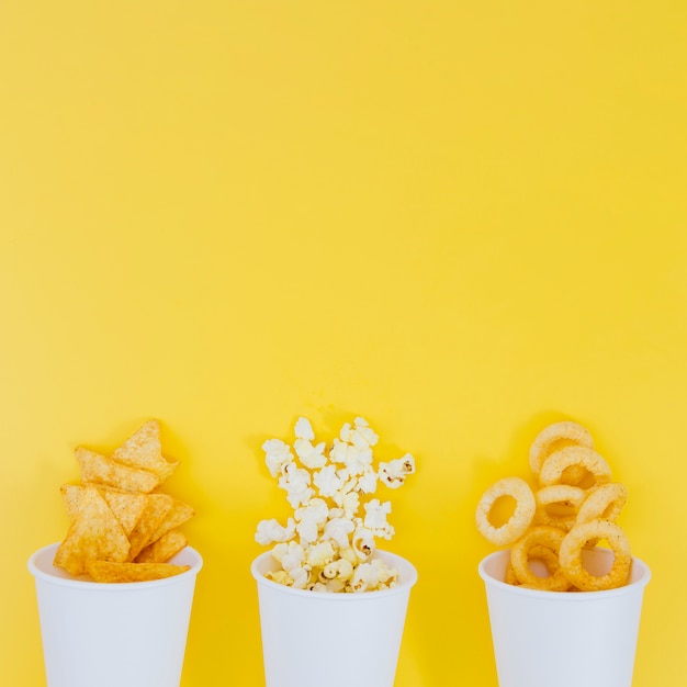 Flat lay popcorn composition for cinema concept