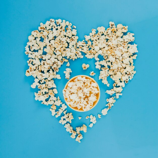 Flat lay popcorn composition for cinema concept