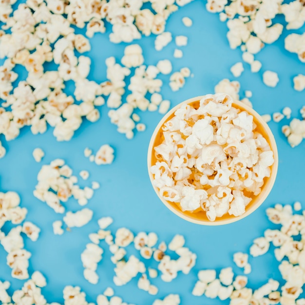 Flat lay popcorn composition for cinema concept