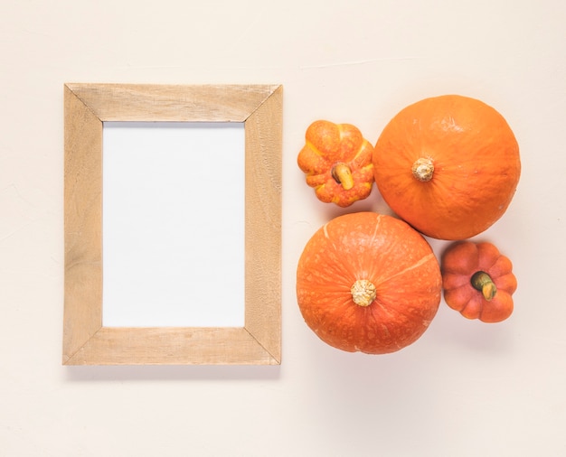 Free photo flat lay pumpkin arrangement with frame