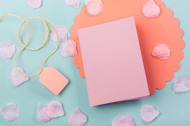 Flat lay quinceañera assortment with empty card