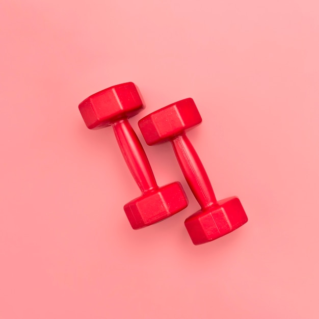 Flat lay of red weights
