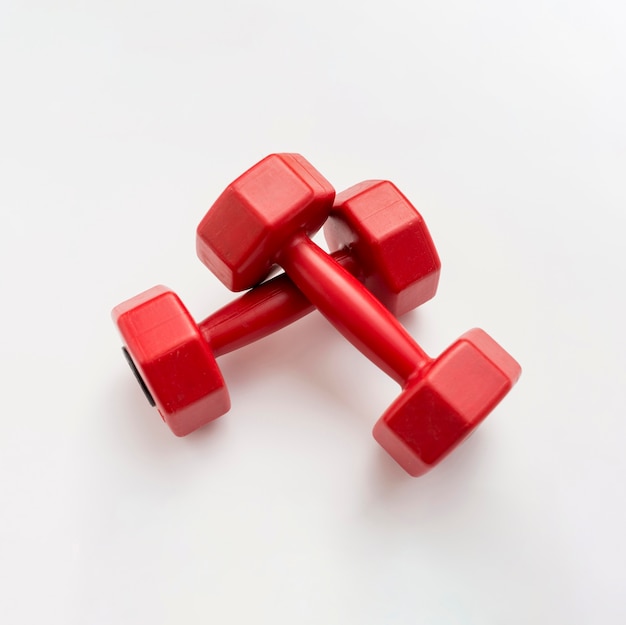 Flat lay of red weights