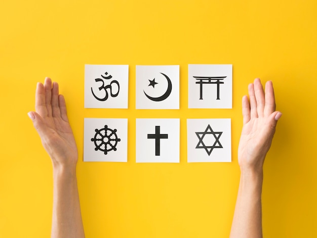 Free photo flat lay of religious symbols