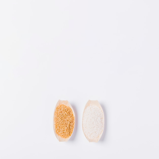Flat lay rice composition with copyspace