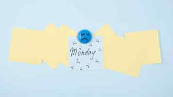 Free photo flat lay of sad face with sticky note for blue monday