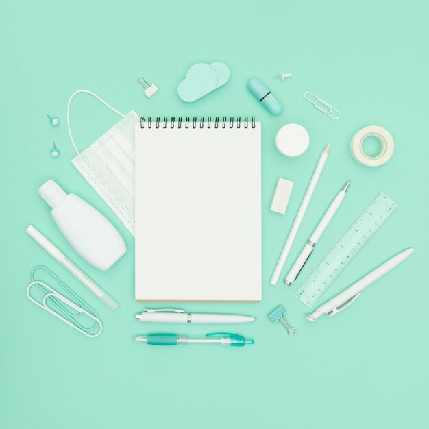 Flat lay school supplies arrangement