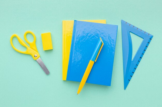 Flat lay school supplies arrangement