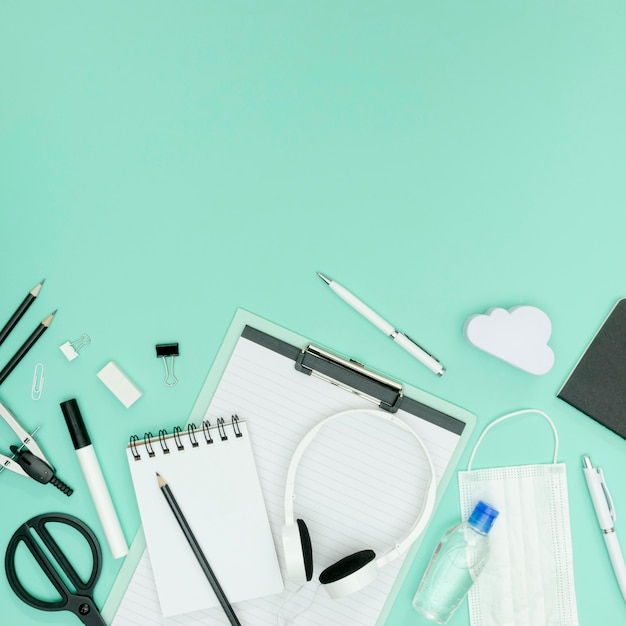 Flat lay school supplies composition