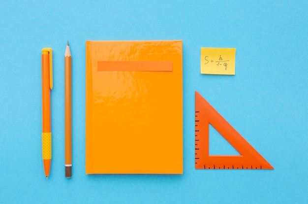 Flat lay school supplies composition