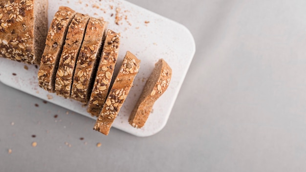 Flat lay seeds bread with copy-space