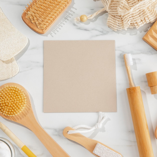 flat lay selfcare products arrangement